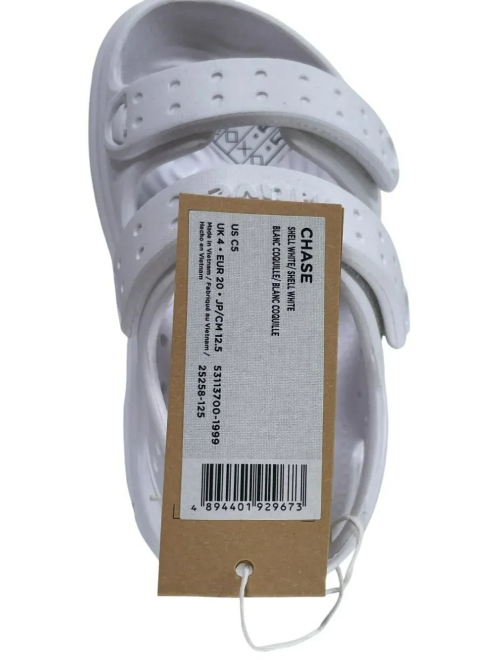 Native Shoes Chase Kids Sandals Shell White Size 5M Lightweight Adjustable Strap